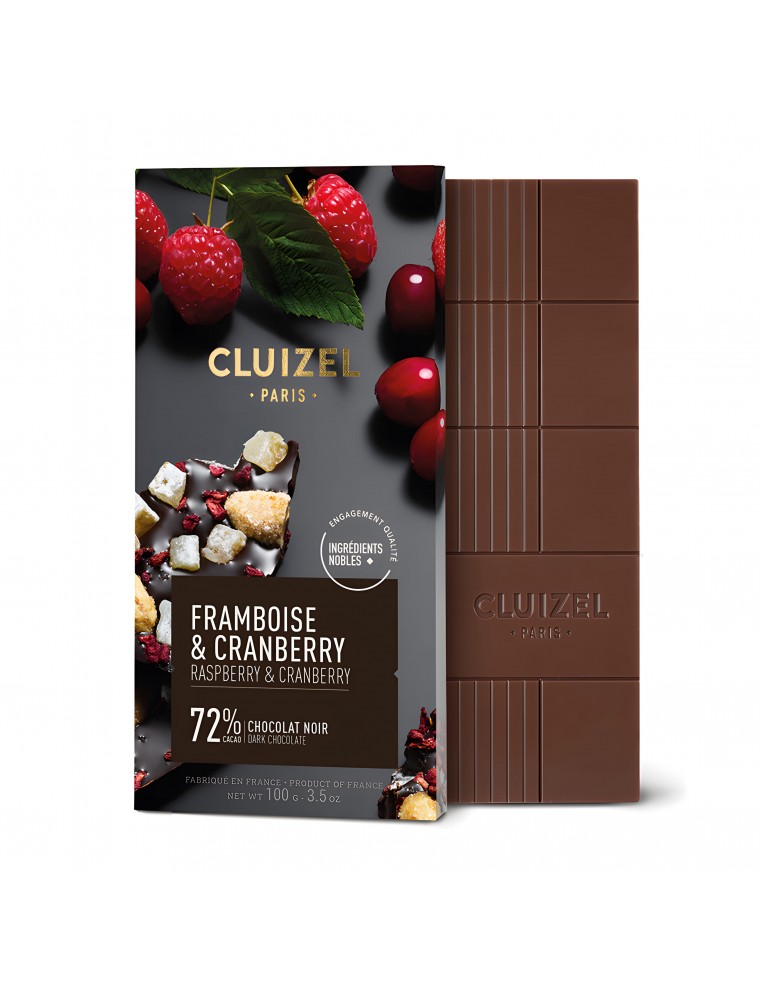 Cluizel Dark Chocolate With Raspberry & Cranberry 100g